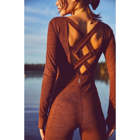 Free People Movement Releve Crossback Jumpsuit in Heather Espresso Size XS - Picture 3 of 12